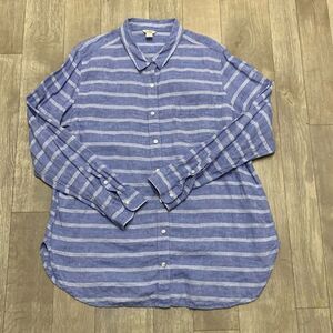 Mens L.L Bean 100% Linen Button Up Casual‎ Striped Shirt